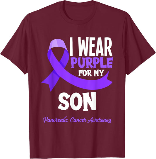 I Wear Purple For My Son Pancreatic Cancer Awareness T-Shirt - T-Shirt | Maroon
