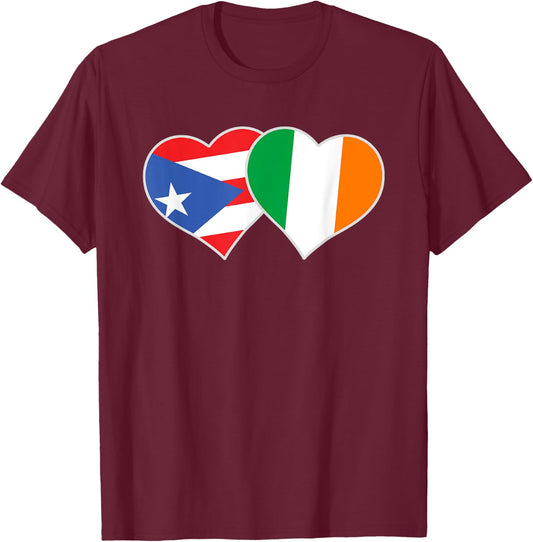 Irish Puerto Rican Flag Love Ireland Puerto Rico Heart T-Shirt - T-Shirt | Maroon