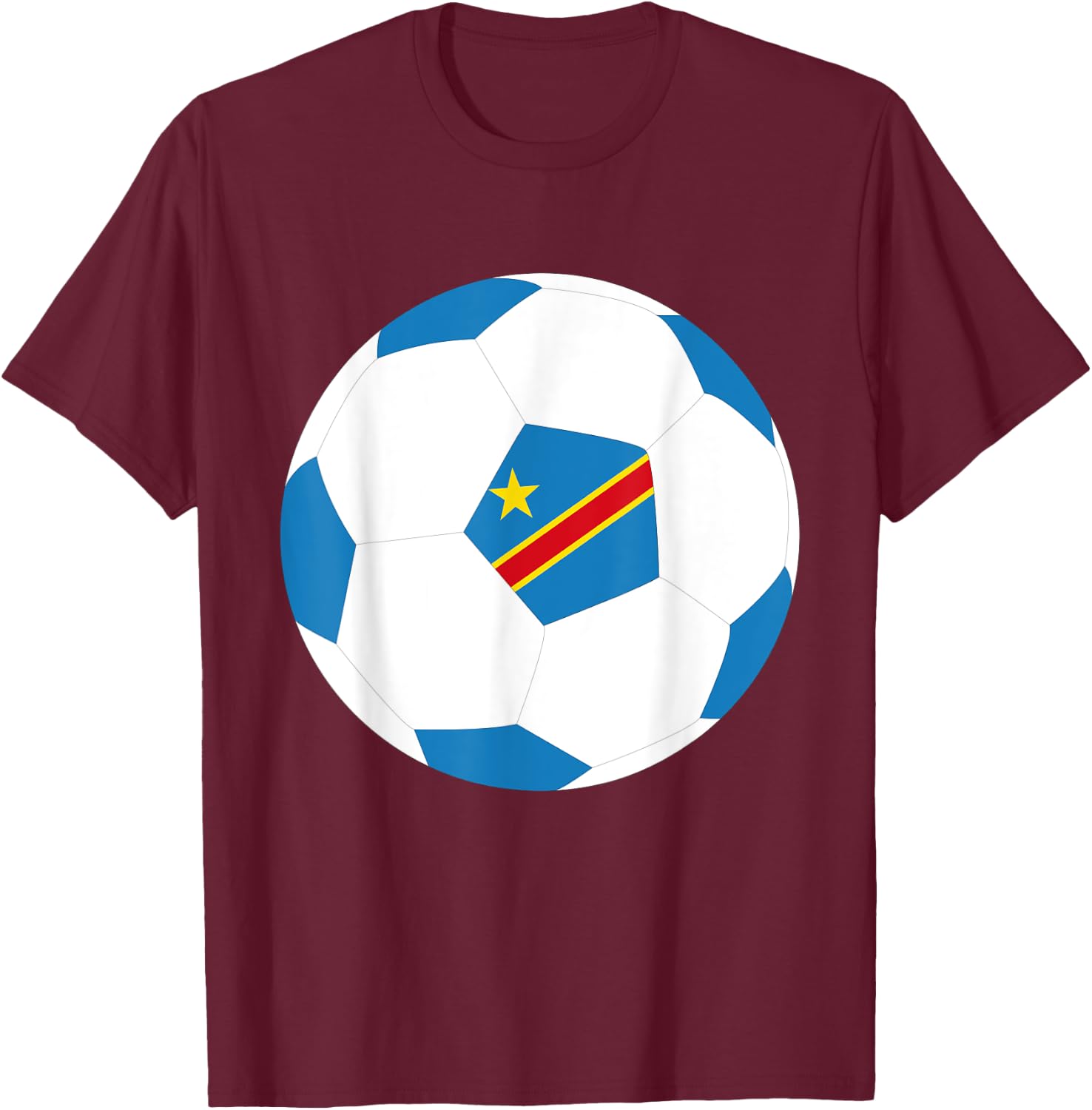 DR Congo Soccer Ball Congolese Flag Jersey Pride Print T-Shirt - T-Shirt | Maroon