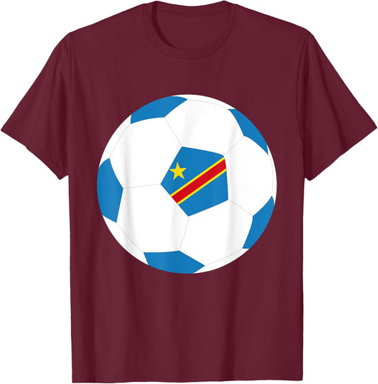 DR Congo Soccer Ball Congolese Flag Jersey Pride Print T-Shirt - T-Shirt | Maroon
