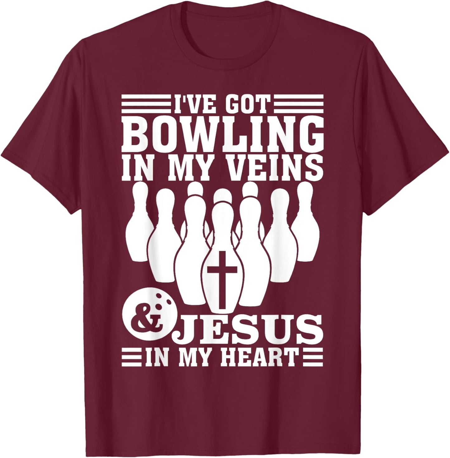 Funny Bowling Gift Women Cute Bowler And Jesus Love T-Shirt - T-Shirt | Maroon