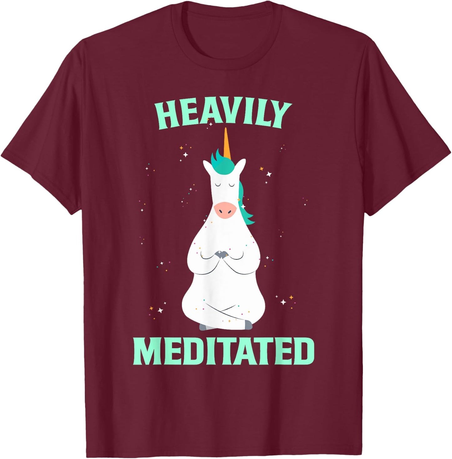 Unicorn Heavily Meditated Funny Yoga Meditation T-Shirt - T-Shirt | Maroon