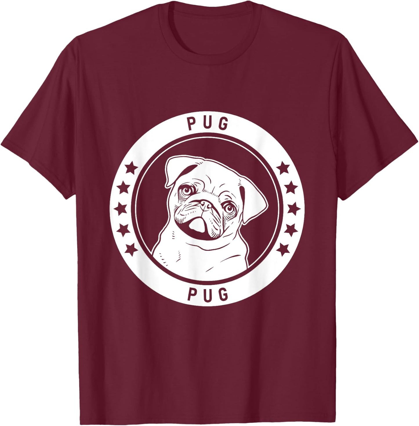 Pug Dog Portrait T-Shirt - T-Shirt | Maroon
