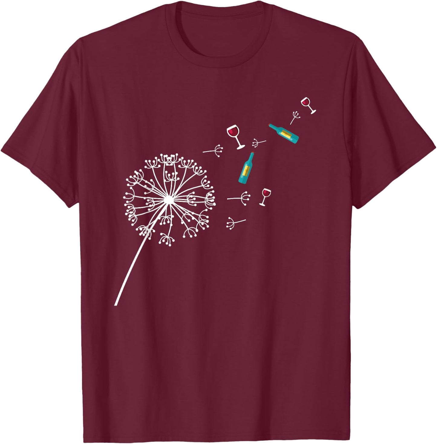 Wine Dandelion I Nature Lover Gift I Drinking Wine T-Shirt - T-Shirt | Maroon