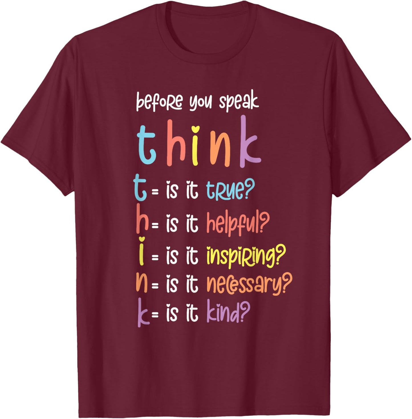 Before You Speak Think Inspirational Quote Motivation Saying T-Shirt - T-Shirt | Maroon