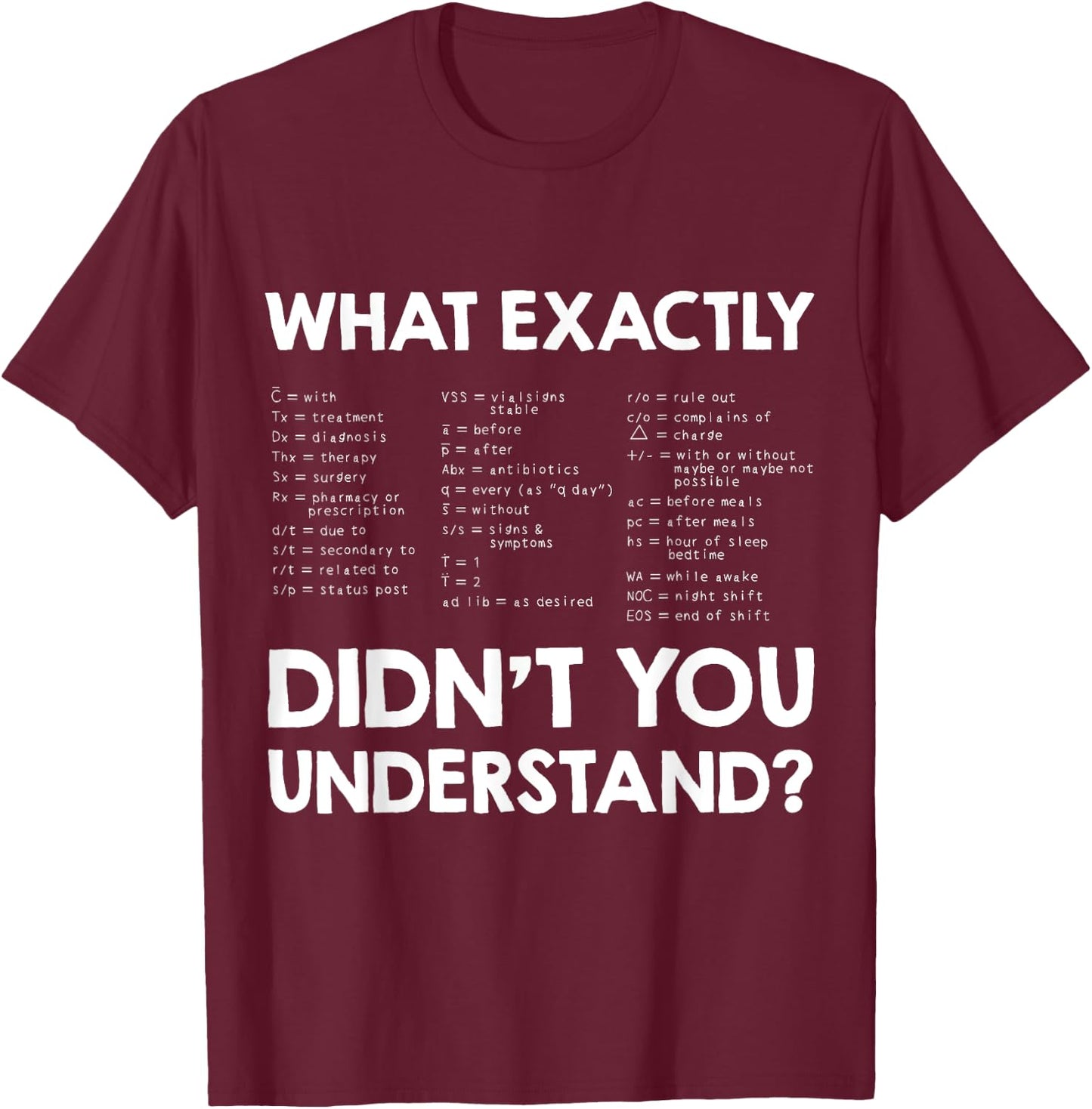 Nurse Nursing Medicine Doctor RN Medical Abbreviations T-Shirt - T-Shirt | Maroon