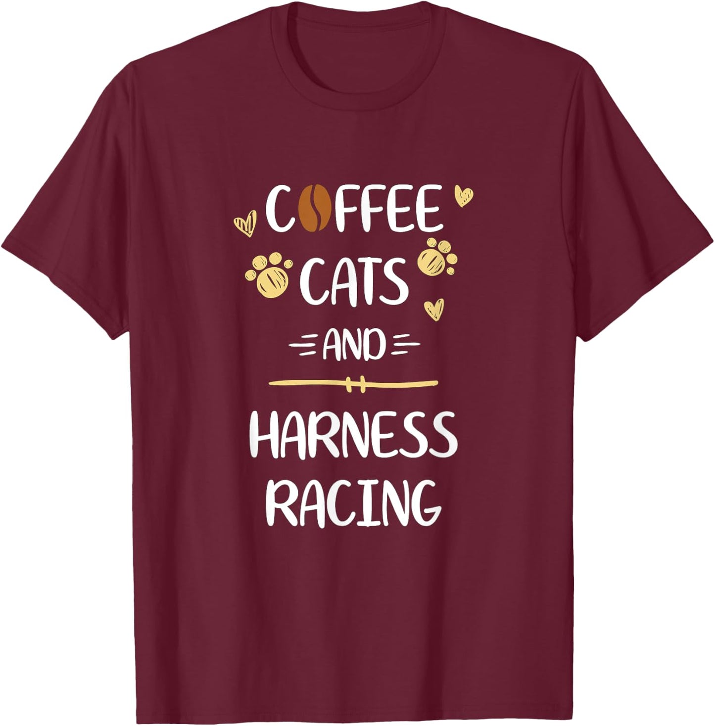 Coffee Cats and Harness Racing Horse Riding Race T-Shirt - T-Shirt | Maroon