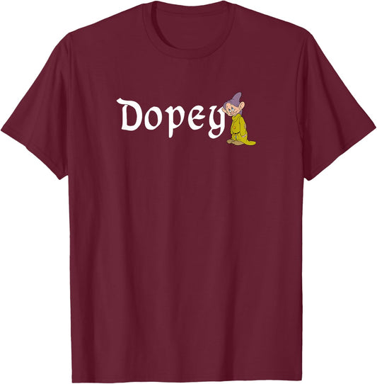 Disney Snow White Dopey Leaning On Name Banner T-Shirt - T-Shirt | Maroon