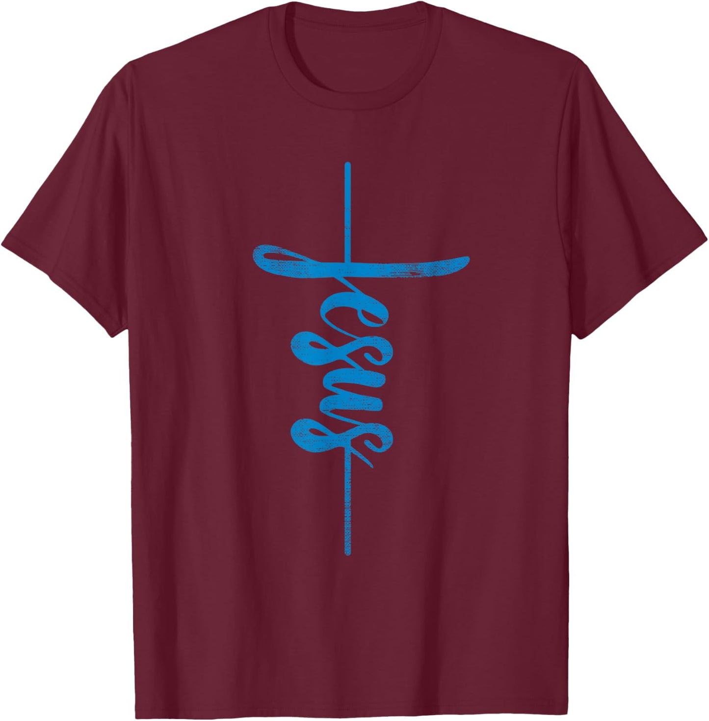 Jesus Christian Cross Art Cursive Inspiring Gift Men Women T-Shirt - T-Shirt | Maroon