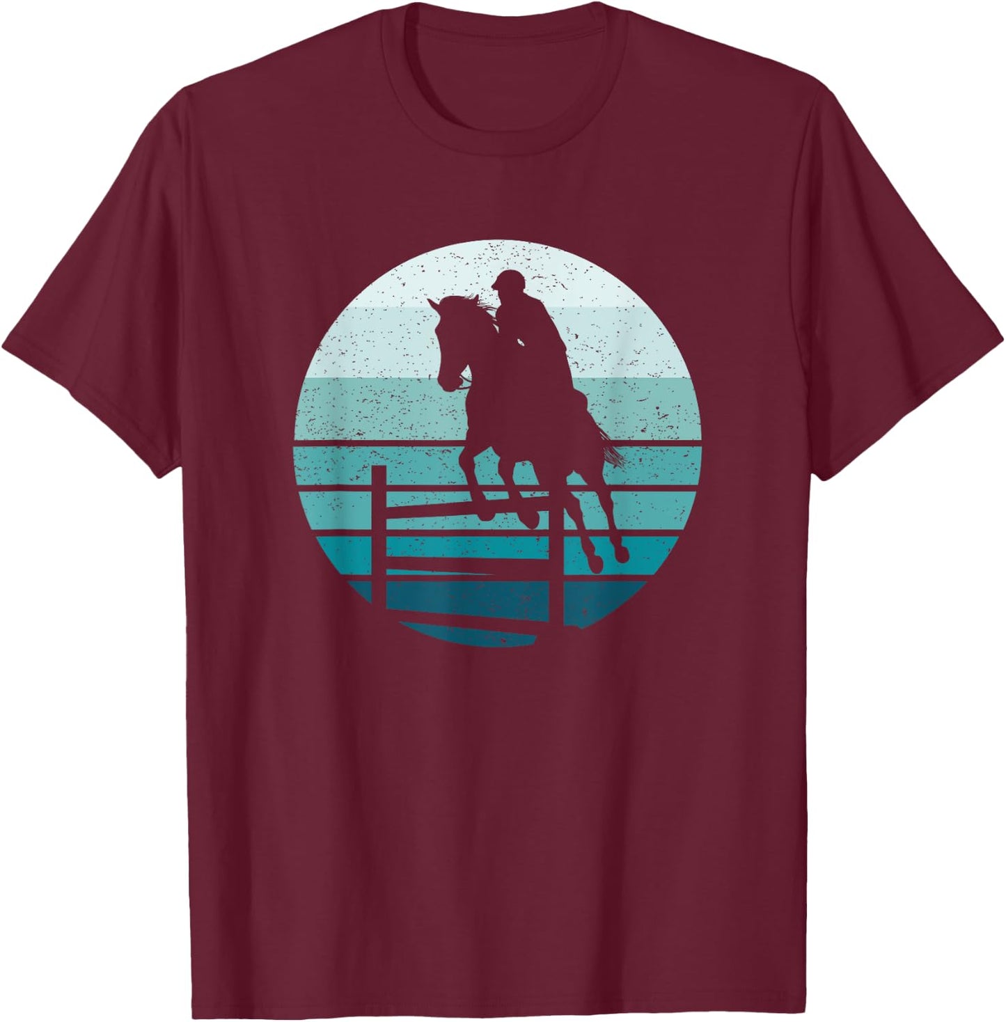 Equestrian Horse Show Jumping Retro T-Shirt - T-Shirt | Maroon