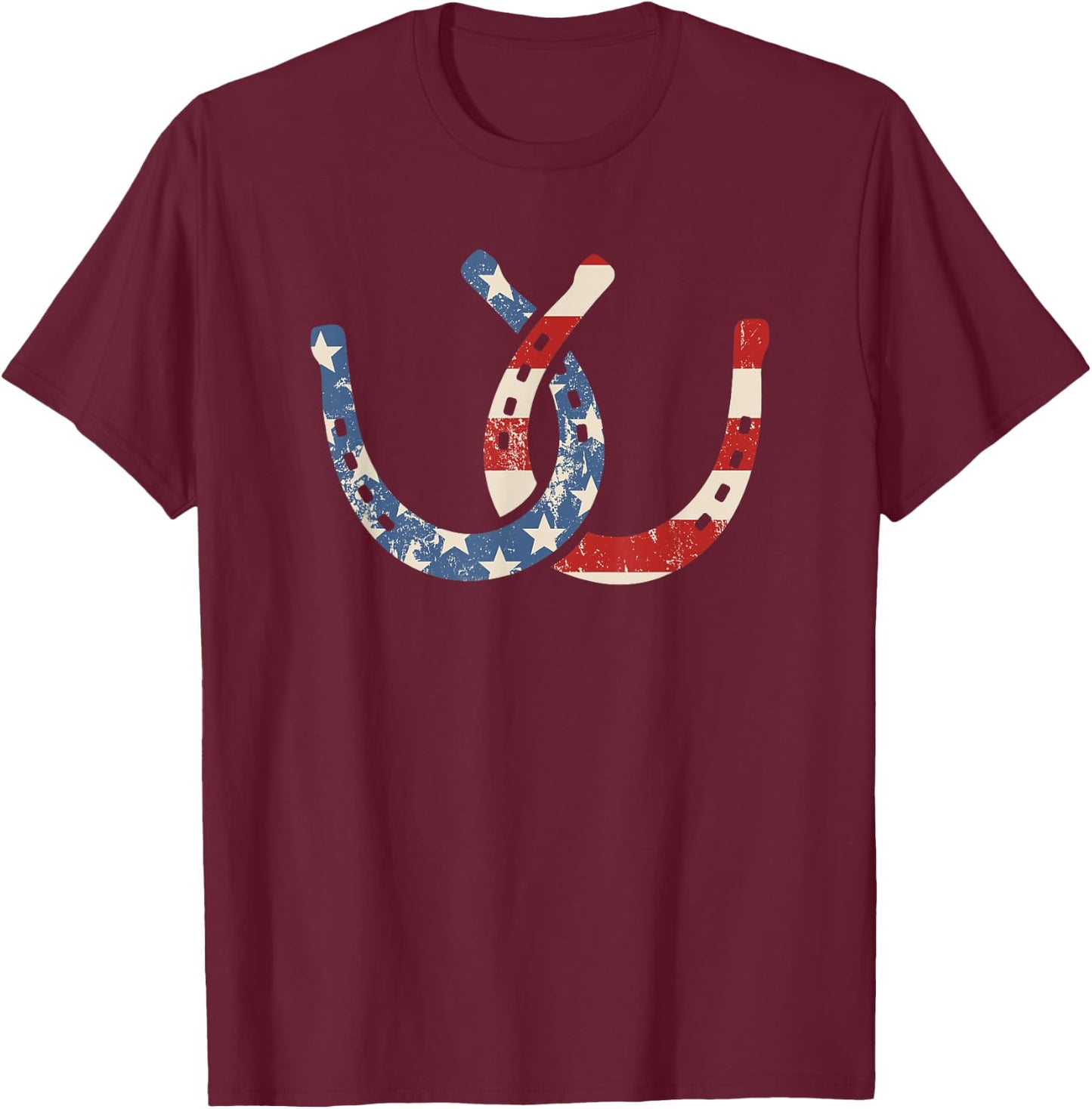 Horseshoe Flag July 4th Horseback Riding Horse Equestrian T-Shirt - T-Shirt | Maroon