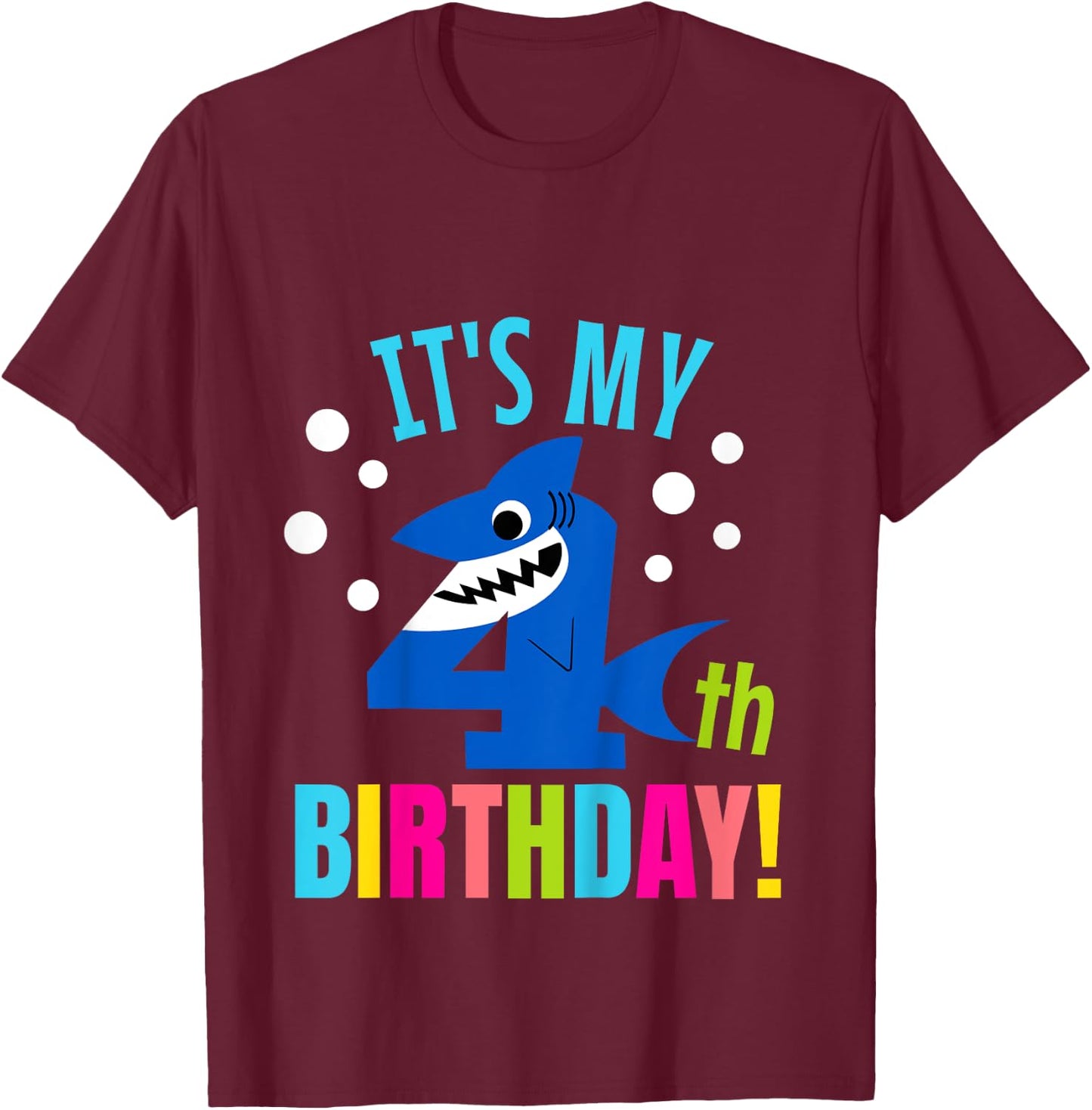 4 Year Old 4th Shark Party Birthday Baby Gift Girls And Boys T-Shirt - T-Shirt | Maroon