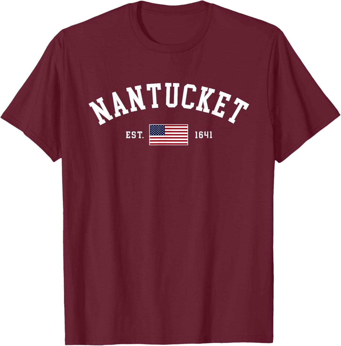 Nantucket Massachusetts July 4th US Flag Retro Throwback T-Shirt - T-Shirt | Maroon