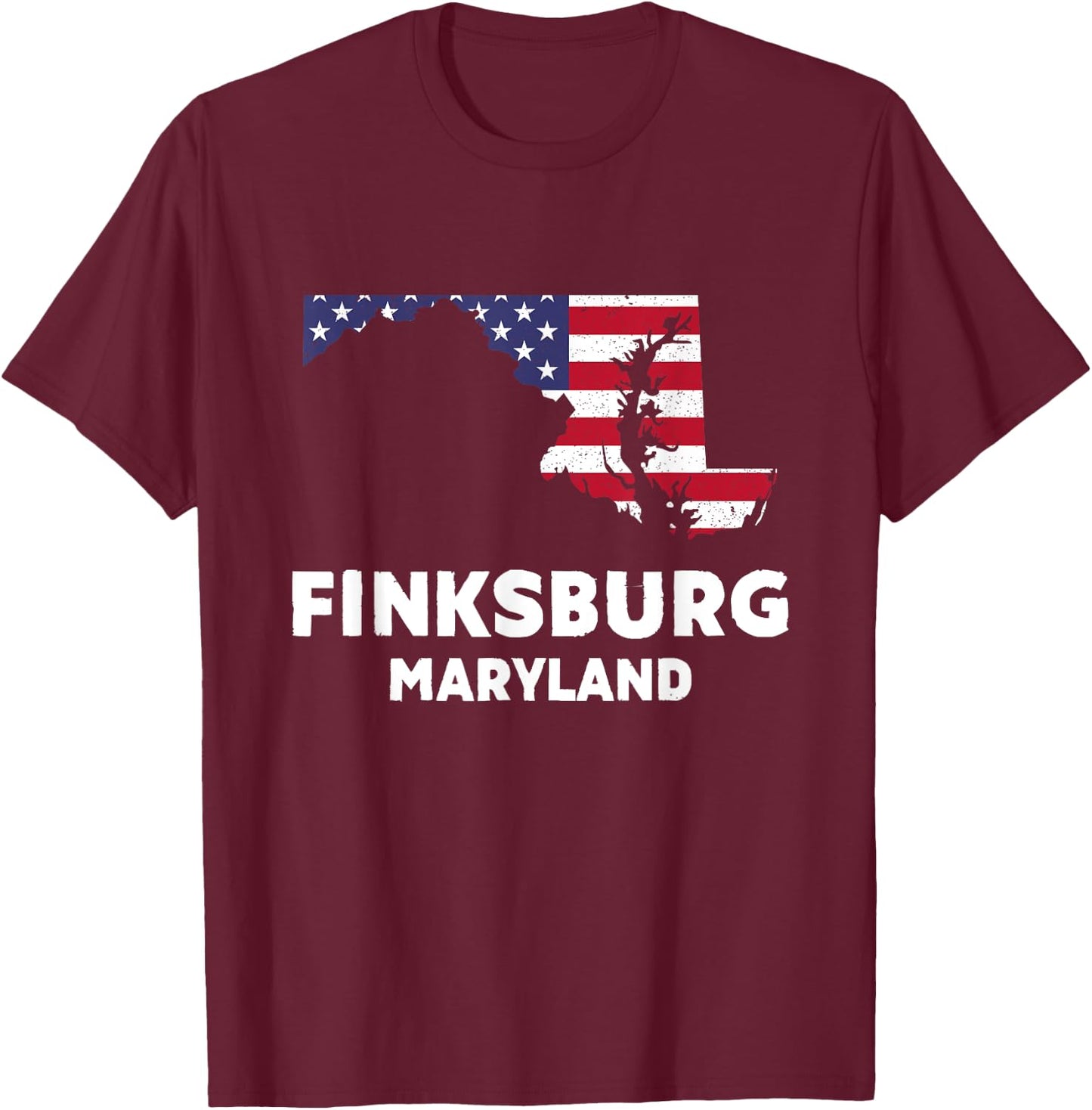 Distressed Patriotic USA Flag Finksburg, Maryland T-Shirt - T-Shirt | Maroon