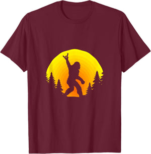 Funny Bigfoot Rock and Roll Sasquatch Believer Sunset T-Shirt - T-Shirt | Maroon