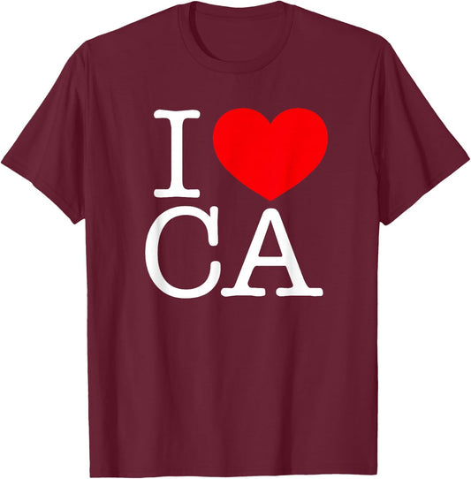 I Love (Heart) CA T-Shirt - T-Shirt | Maroon