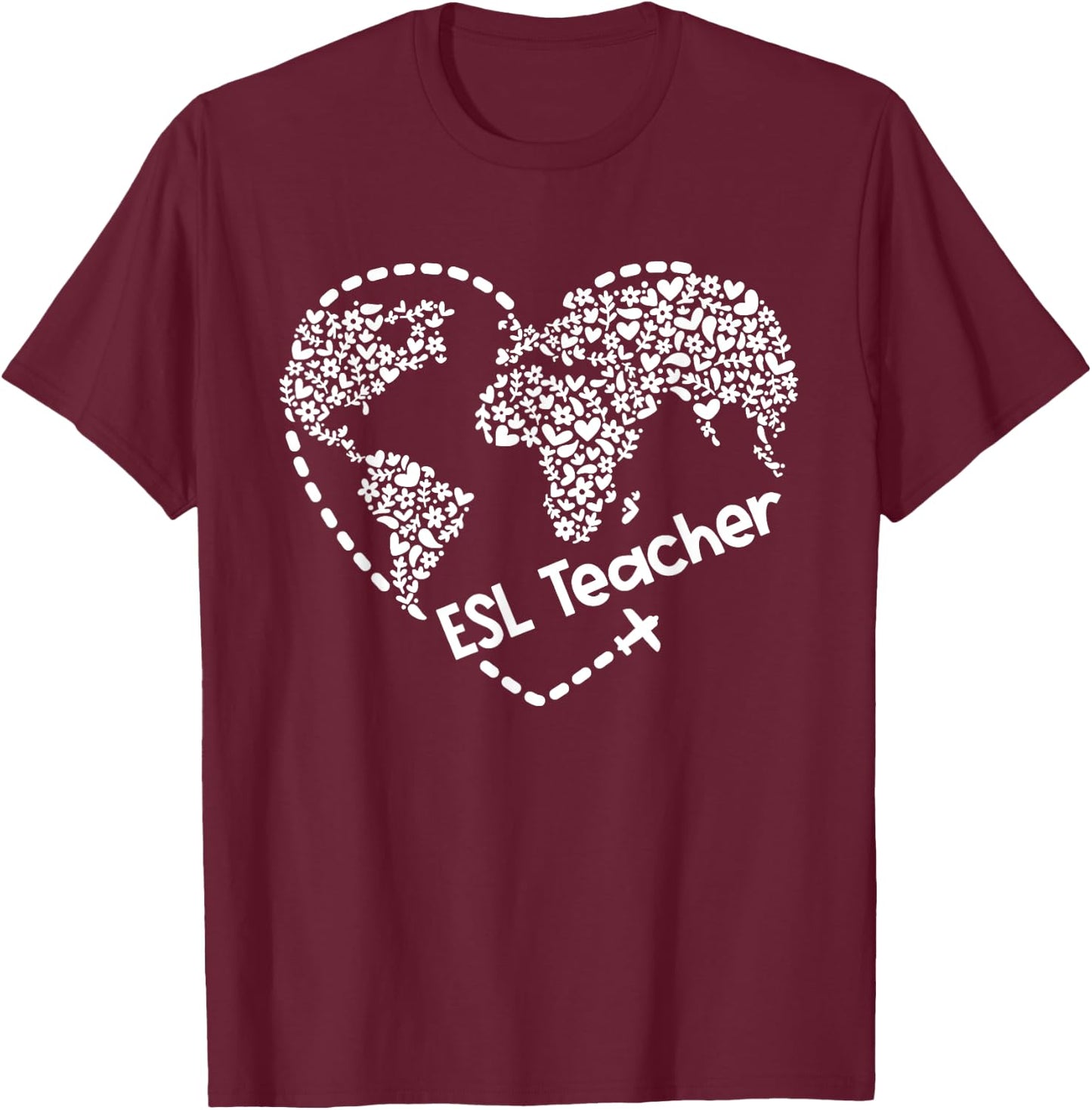 ESL Teacher ESOL Student Cute Heart Shape English Teacher T-Shirt - T-Shirt | Maroon