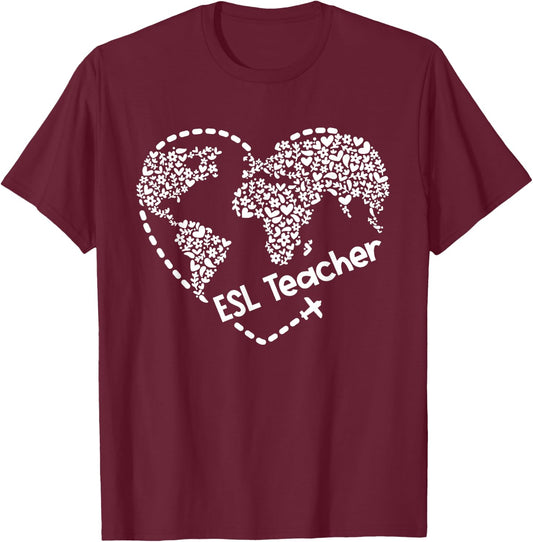 ESL Teacher ESOL Student Cute Heart Shape English Teacher T-Shirt - T-Shirt | Maroon