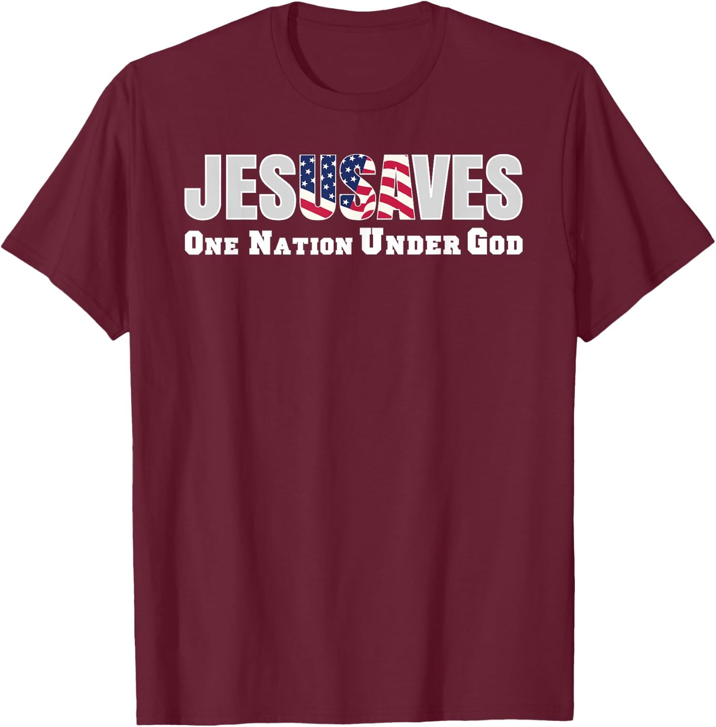 Jesus Saves USA One Nation Under God Christian Bible Pray T-Shirt - T-Shirt | Maroon