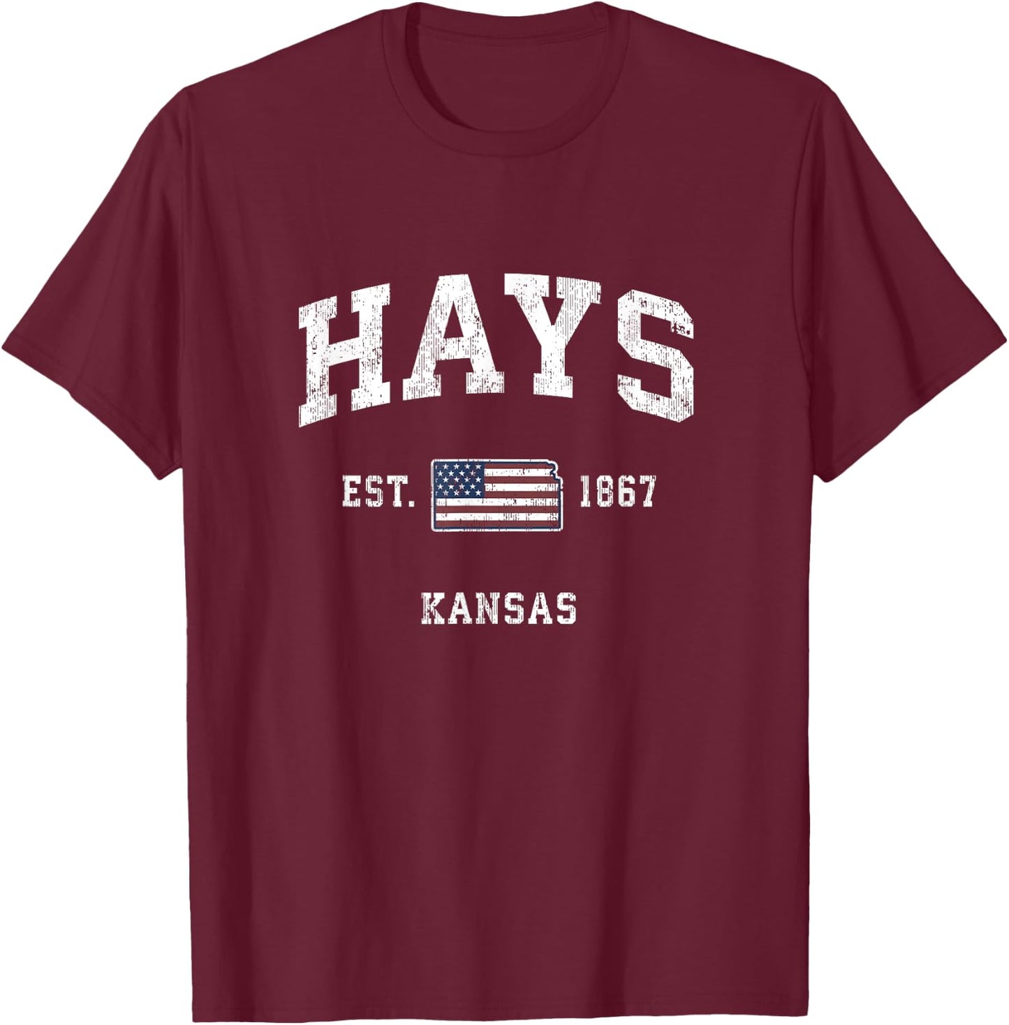 Hays Kansas KS Vintage American Flag Sports Design Kids Men T-Shirt - T-Shirt | Maroon