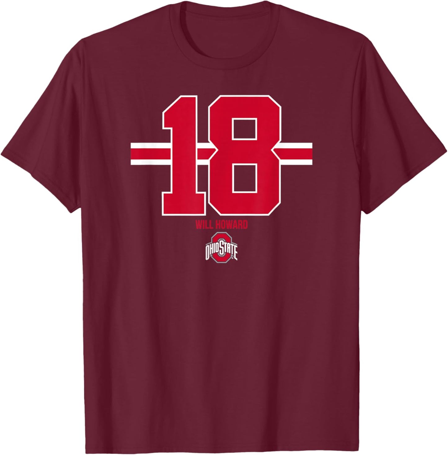 Ohio State Football: Will Howard 18 T-Shirt - T-Shirt | Maroon
