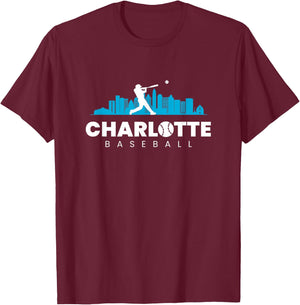 Charlotte Baseball Vintage Minimalist Retro Baseball Lover T-Shirt - T-Shirt | Maroon