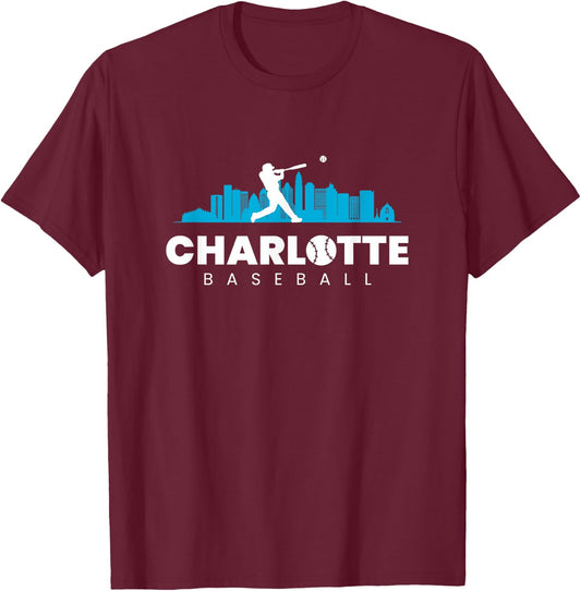 Charlotte Baseball Vintage Minimalist Retro Baseball Lover T-Shirt - T-Shirt | Maroon