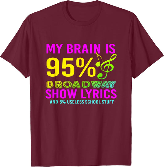 My Brain Is 95% Broadway Show Lyrics Musical Theater T-Shirt - T-Shirt | Maroon