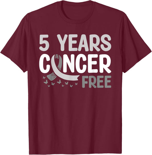 Brain Tumor Cancer Awareness 5 Years Cancer Free T-Shirt - T-Shirt | Maroon