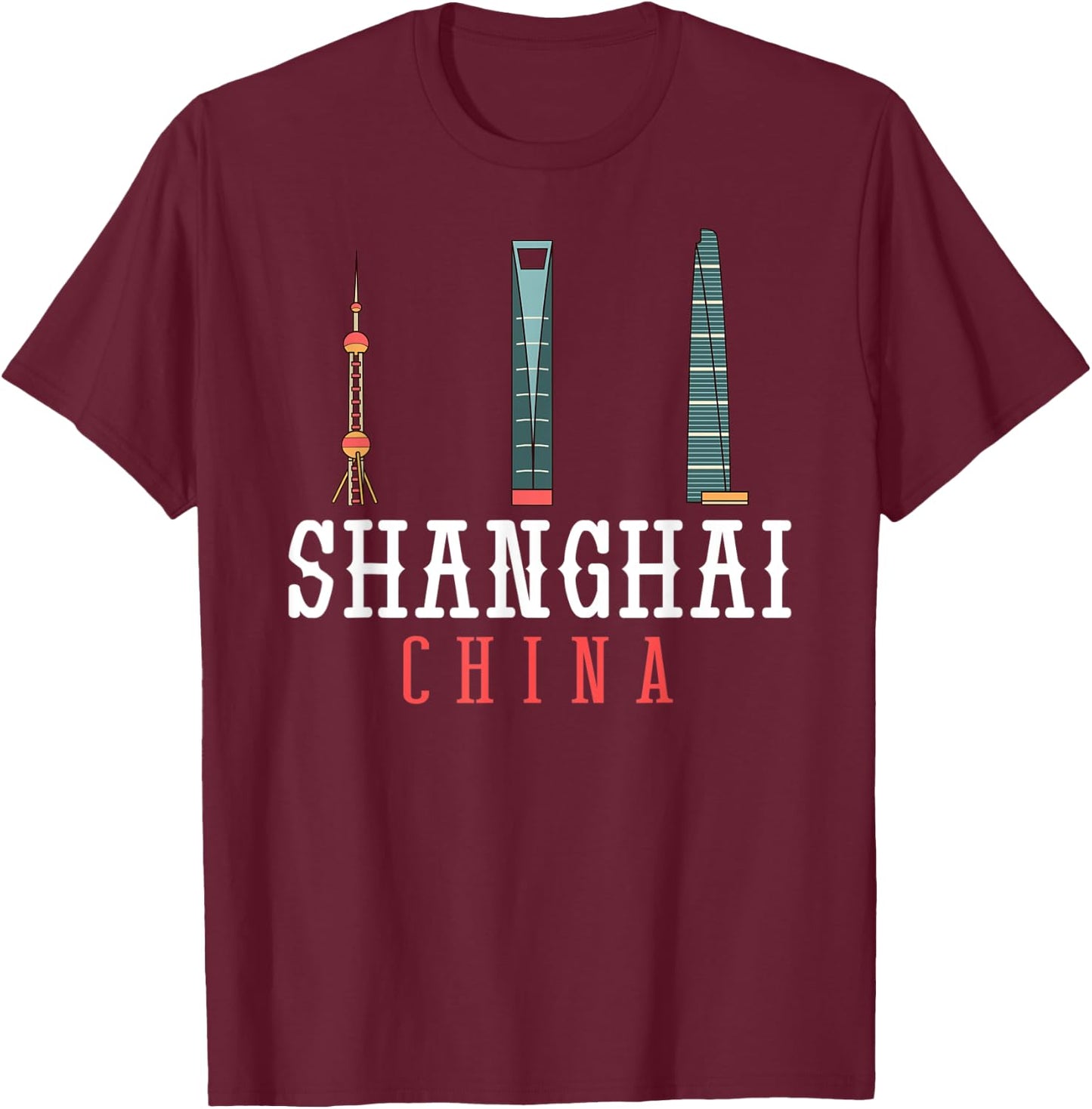 Shanghai China City Skyline Map T-Shirt - T-Shirt | Maroon