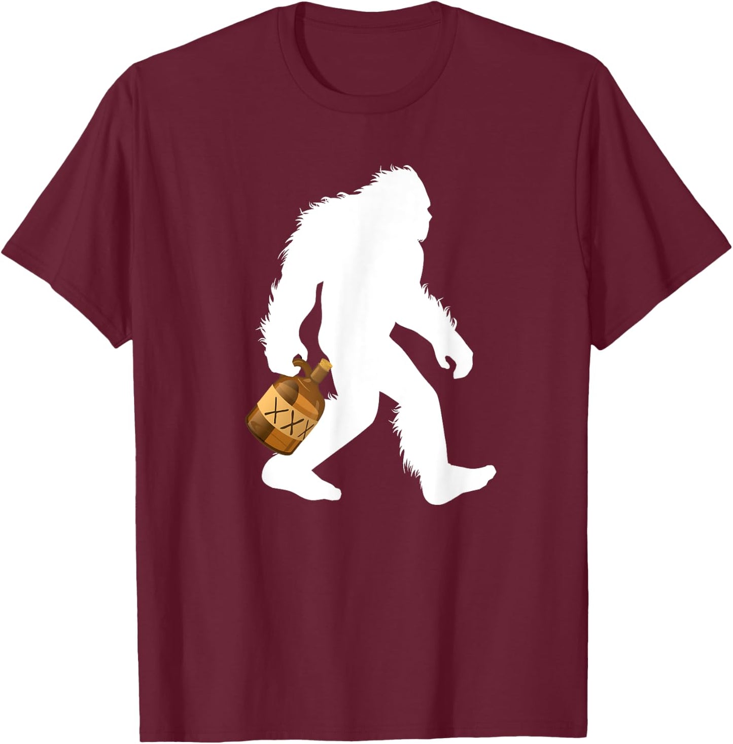 Bigfoot With Moonshine Jug Drinking Sasquatch Moonshiner T-Shirt - T-Shirt | Maroon