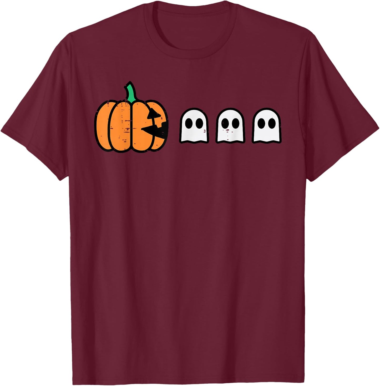 Halloween Gamer Pumpkin Eating Ghost Costume Men Boys Kids T-Shirt - T-Shirt | Maroon