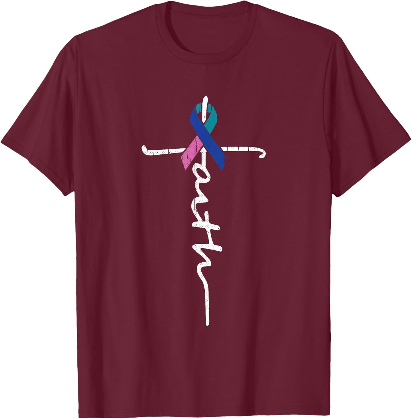 Faith Cross Thyroid Cancer Awareness Warrior Survivor T-Shirt - T-Shirt | Maroon