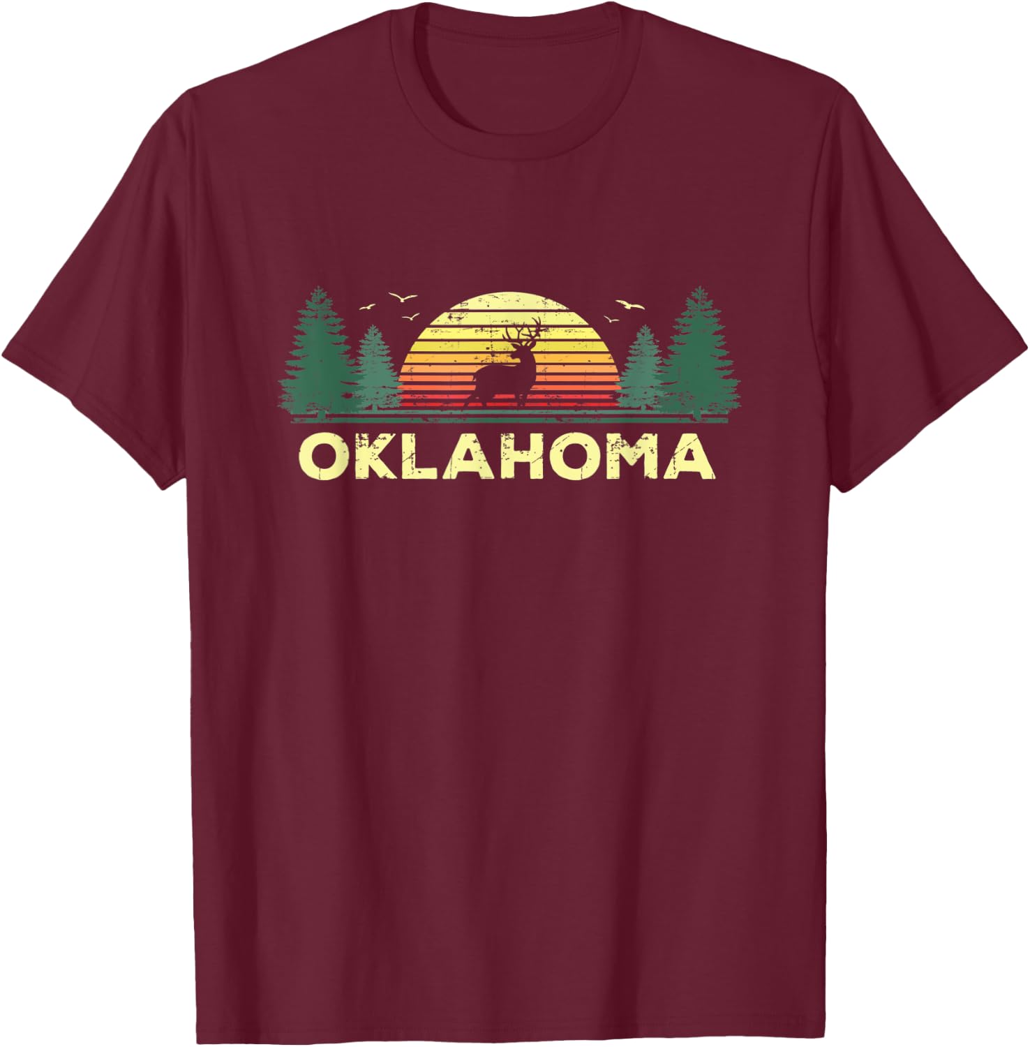 Oklahoma Vintage Deer Hunting Sunset Souvenir T-Shirt - T-Shirt | Maroon