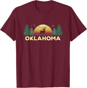 Oklahoma Vintage Deer Hunting Sunset Souvenir T-Shirt - T-Shirt | Maroon