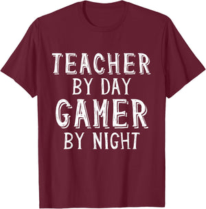 Teacher By Day Gamer By Night Funny School Gaming Teacher Women T-Shirt - T-Shirt | Maroon