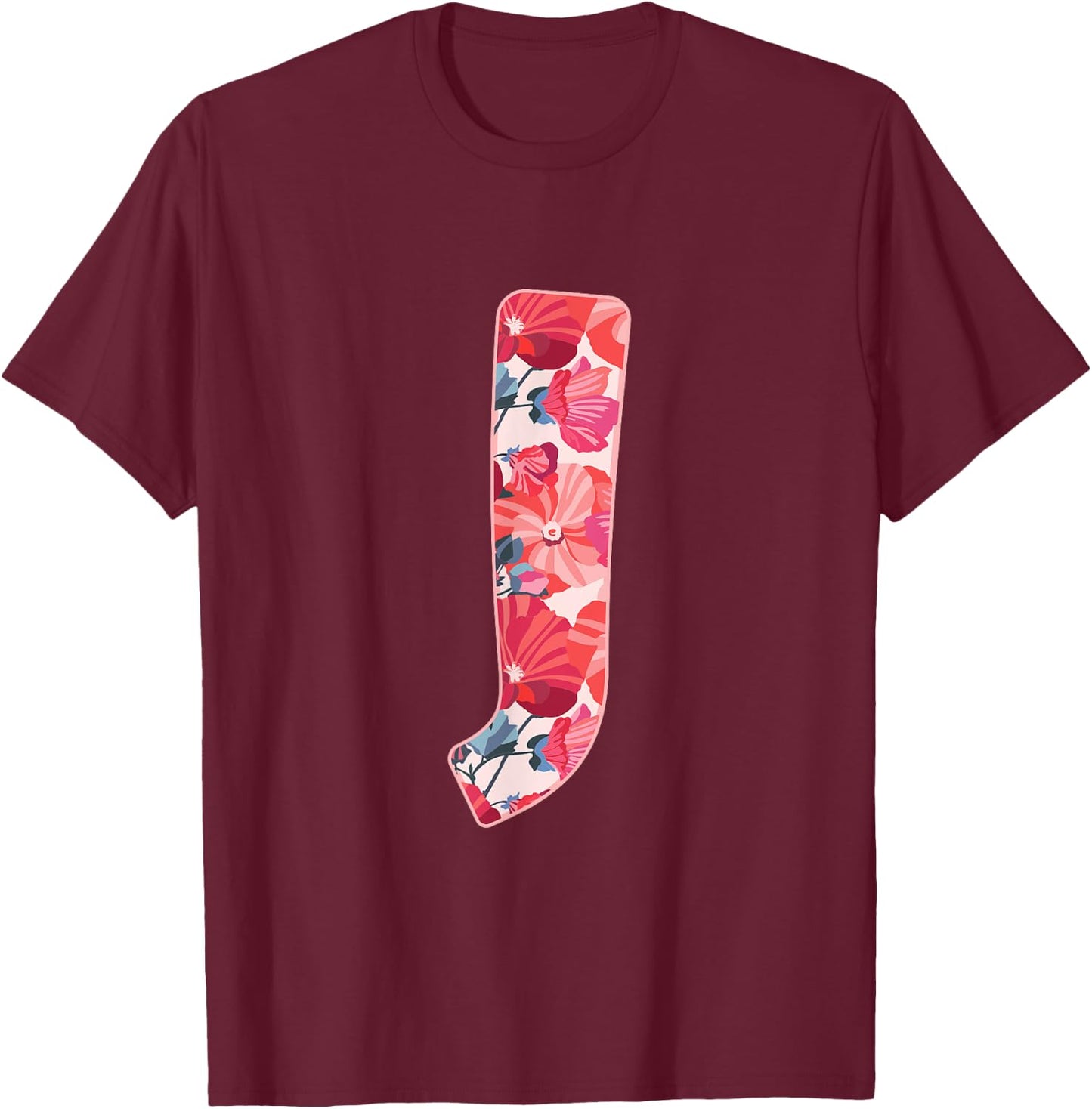 Letter J Alphabet First Name Consonant Flower Garden Gift T-Shirt - T-Shirt | Maroon