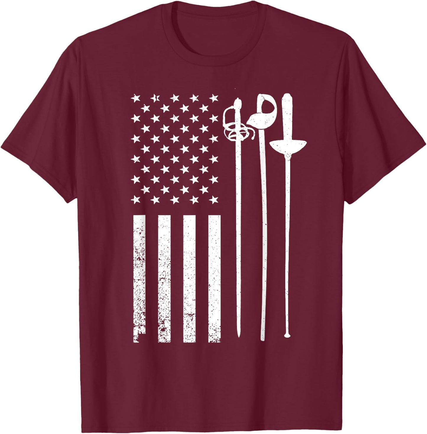 Cool Fencing Art Women American Flag Fencing Coach T-Shirt - T-Shirt | Maroon