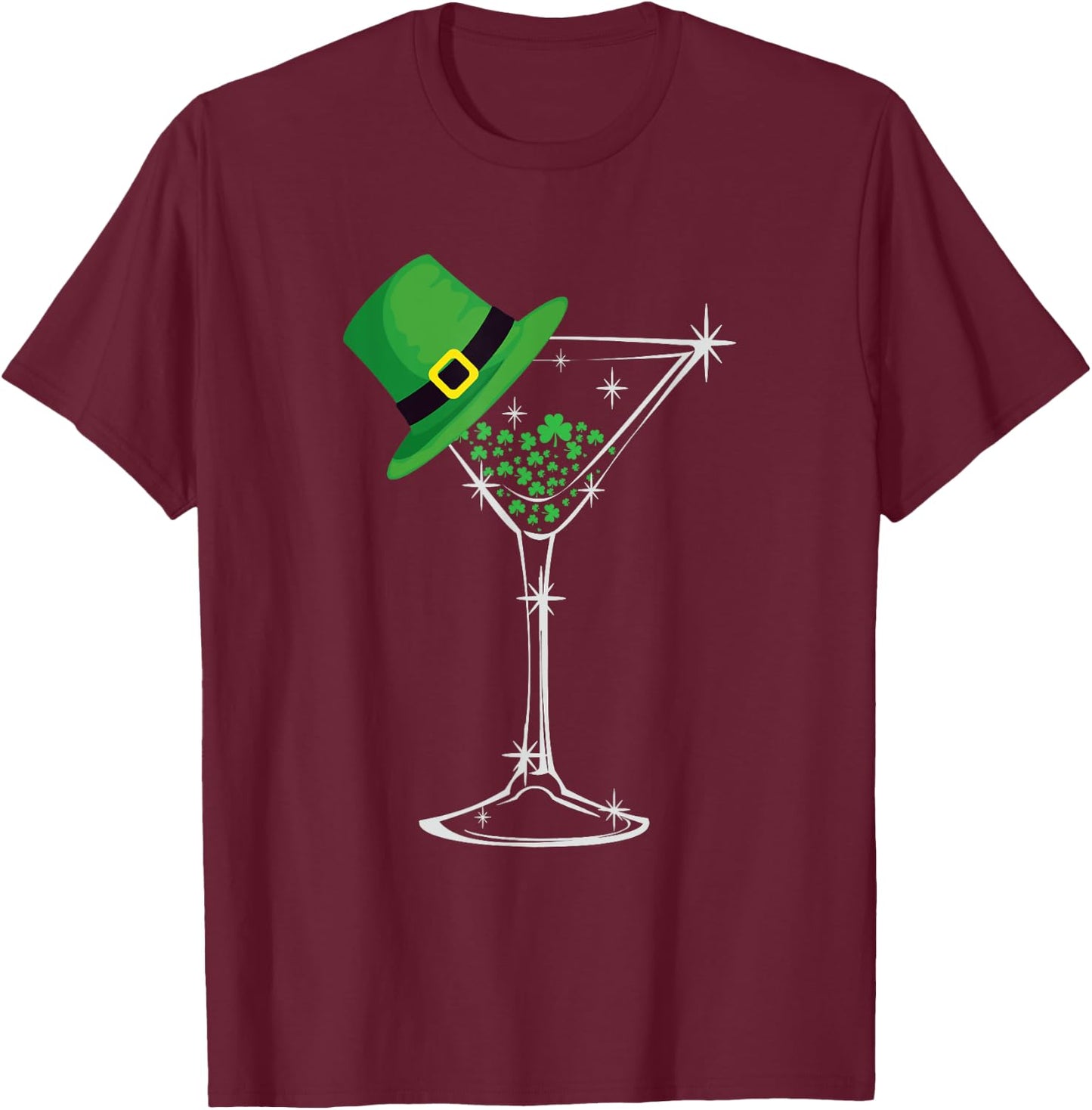 St. Patty's Day Four Leaf Clover Cute Martini Top Hat T-Shirt - T-Shirt | Maroon