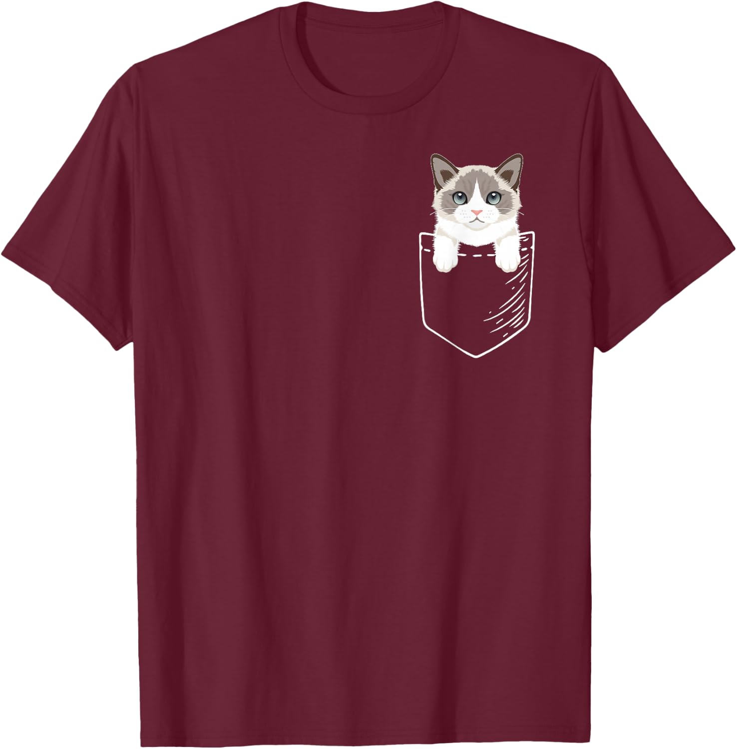 Girls Kids Cute Pocket Ragdoll Cat Lover T-Shirt - T-Shirt | Maroon
