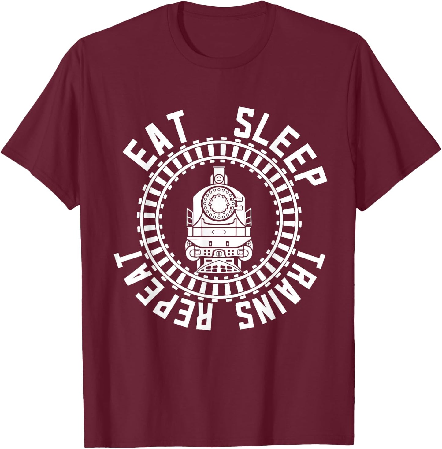 Train Rail Fan Kids Model Railroad Eat Sleep Trains Repeat T-Shirt - T-Shirt | Maroon