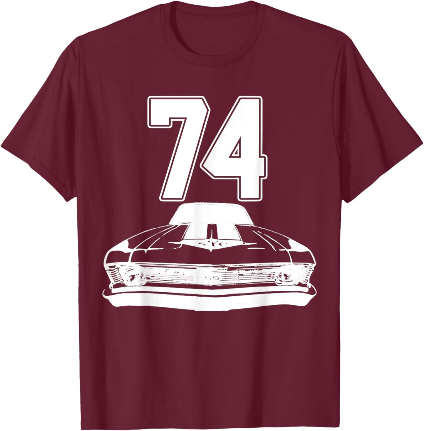 1974 74 Chevys Nova 2 Classic Car Old School Muscle Car T-Shirt - T-Shirt | Maroon