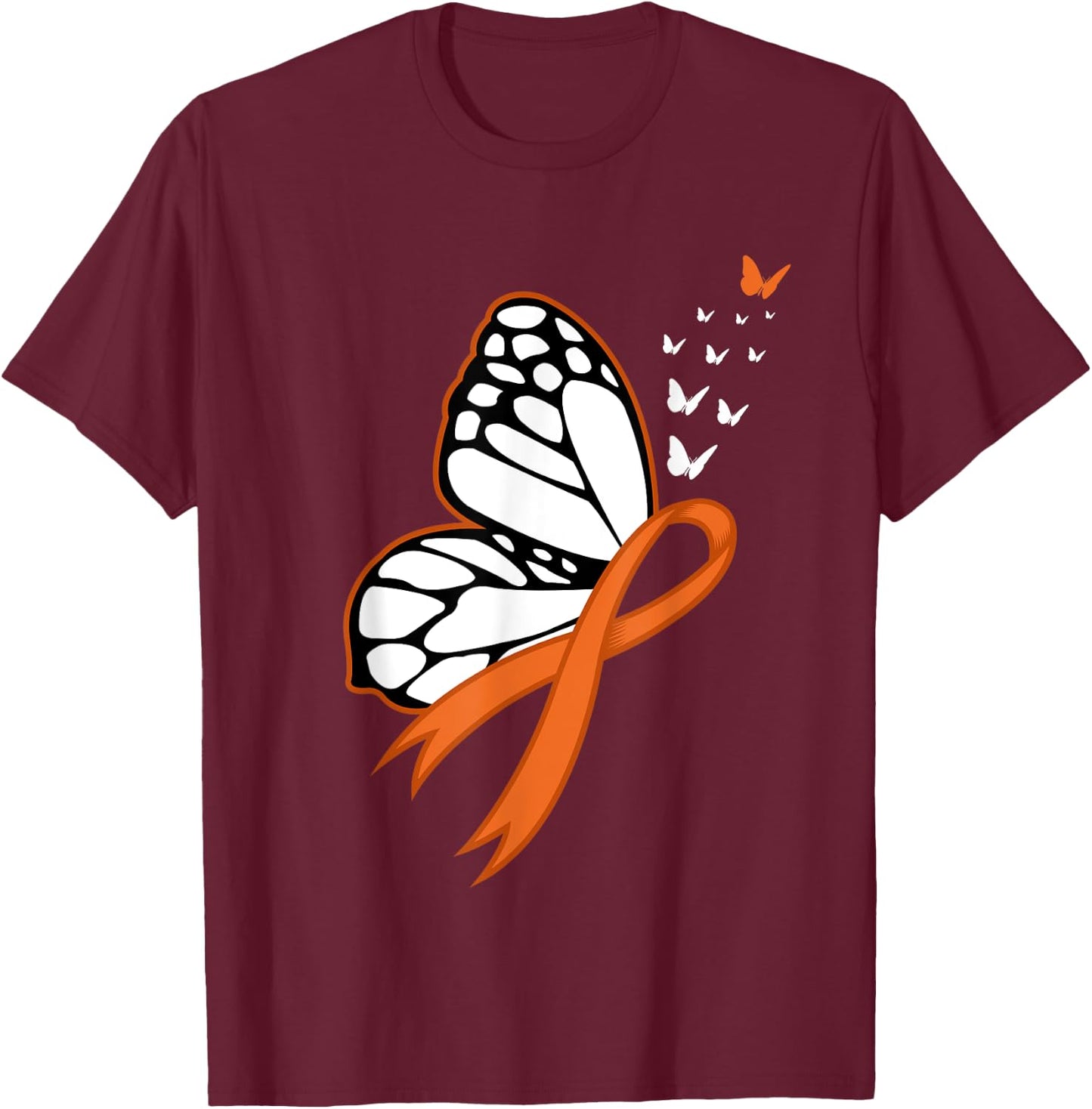 Leukemia Awareness Month Butterfly Cancer Gift - Adult, Black, Small, Short Sleeve, Classic Fit T-Shirt - T-Shirt | Maroon