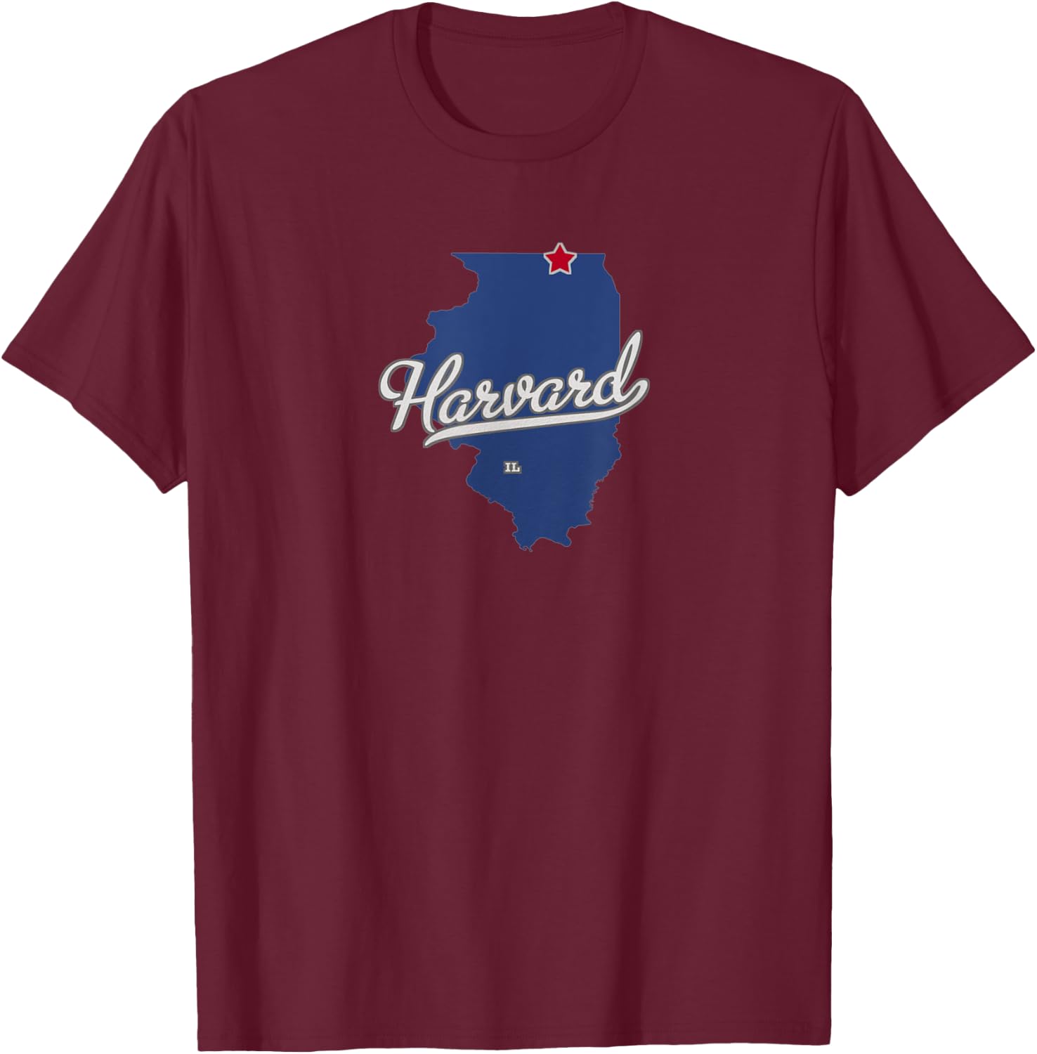 Harvard Illinois IL Map T-Shirt - T-Shirt | Maroon