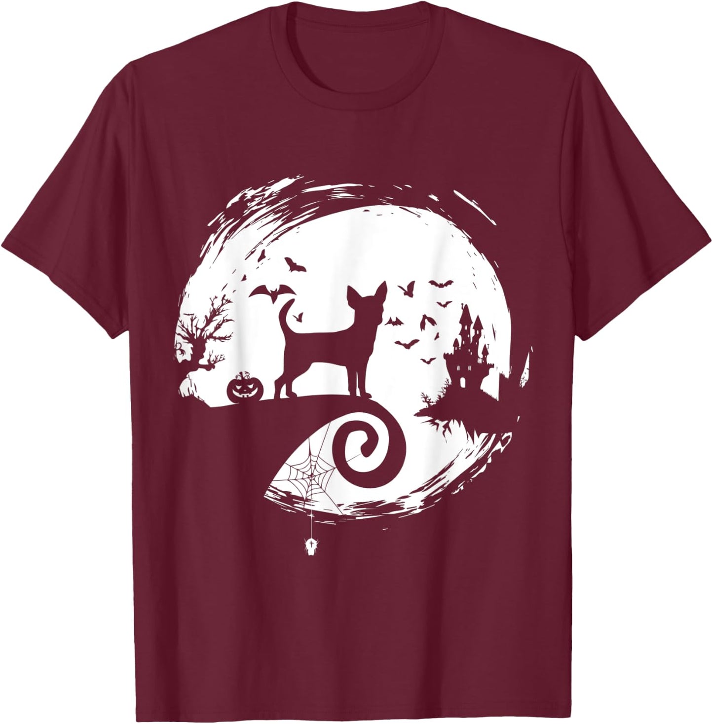 Chihuahua Halloween Costume Moon Silhouette Creepy T-Shirt - T-Shirt | Maroon