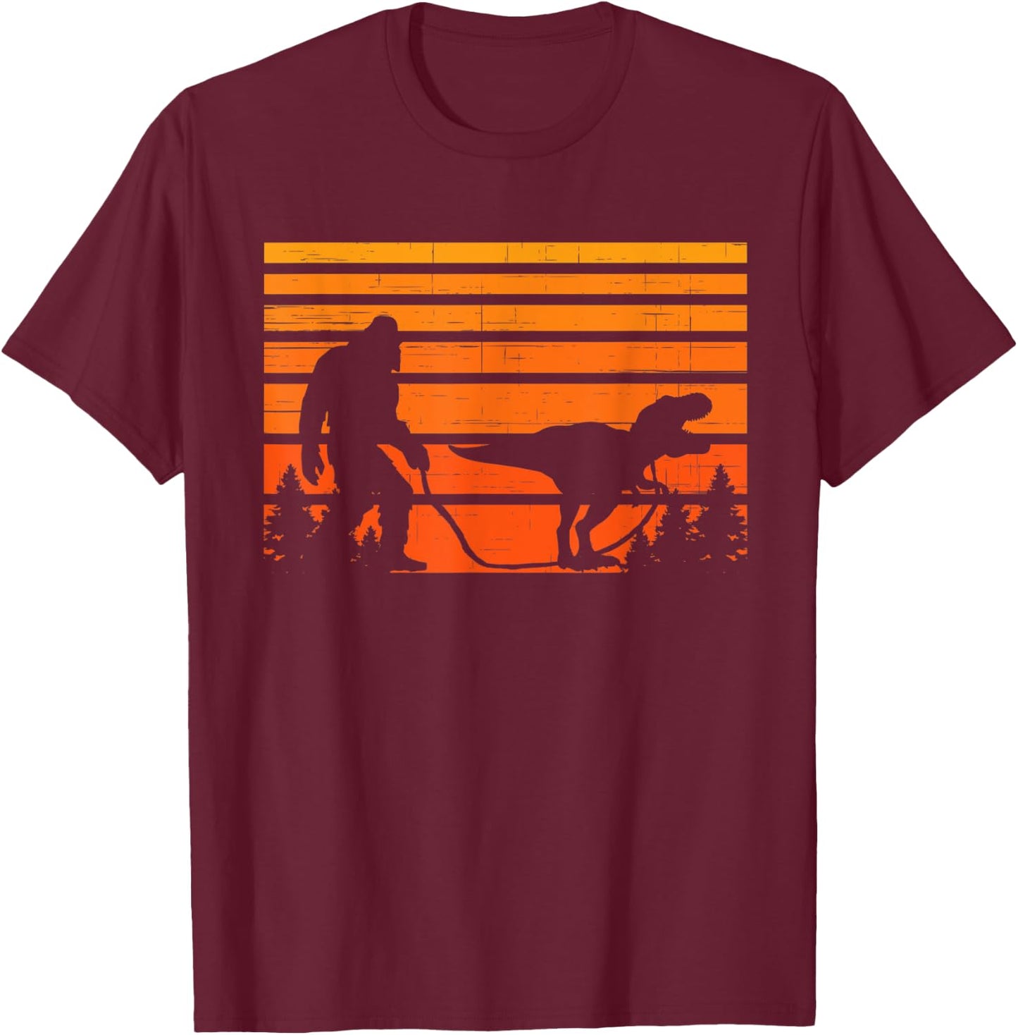 Bigfoot Walking Dinosaur Tyrannosaurus T Rex T-Shirt - T-Shirt | Maroon