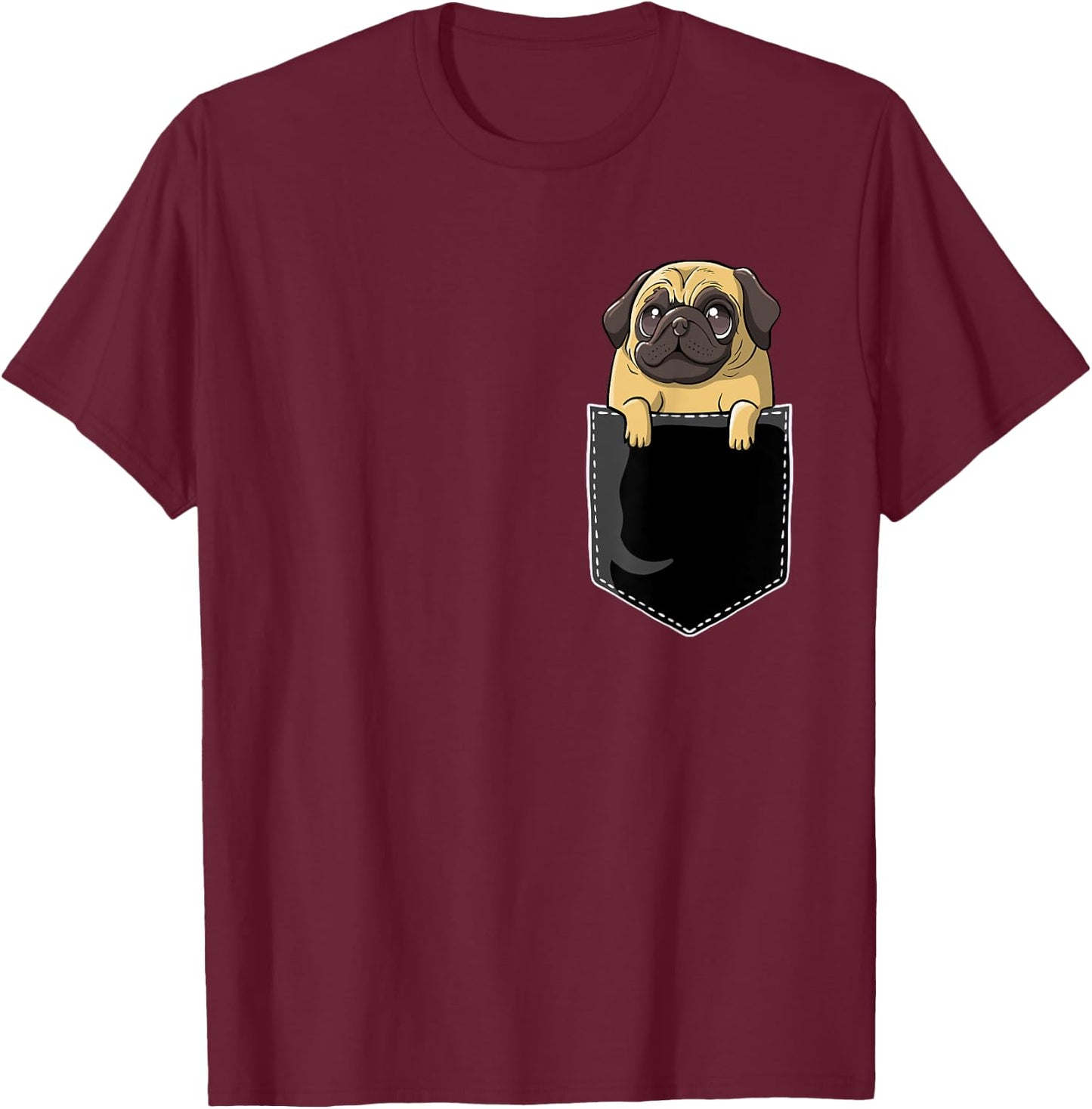 Pug Chest Pocket Pug Lover I Love Pugs Owners Carlino Pug T-Shirt - T-Shirt | Maroon
