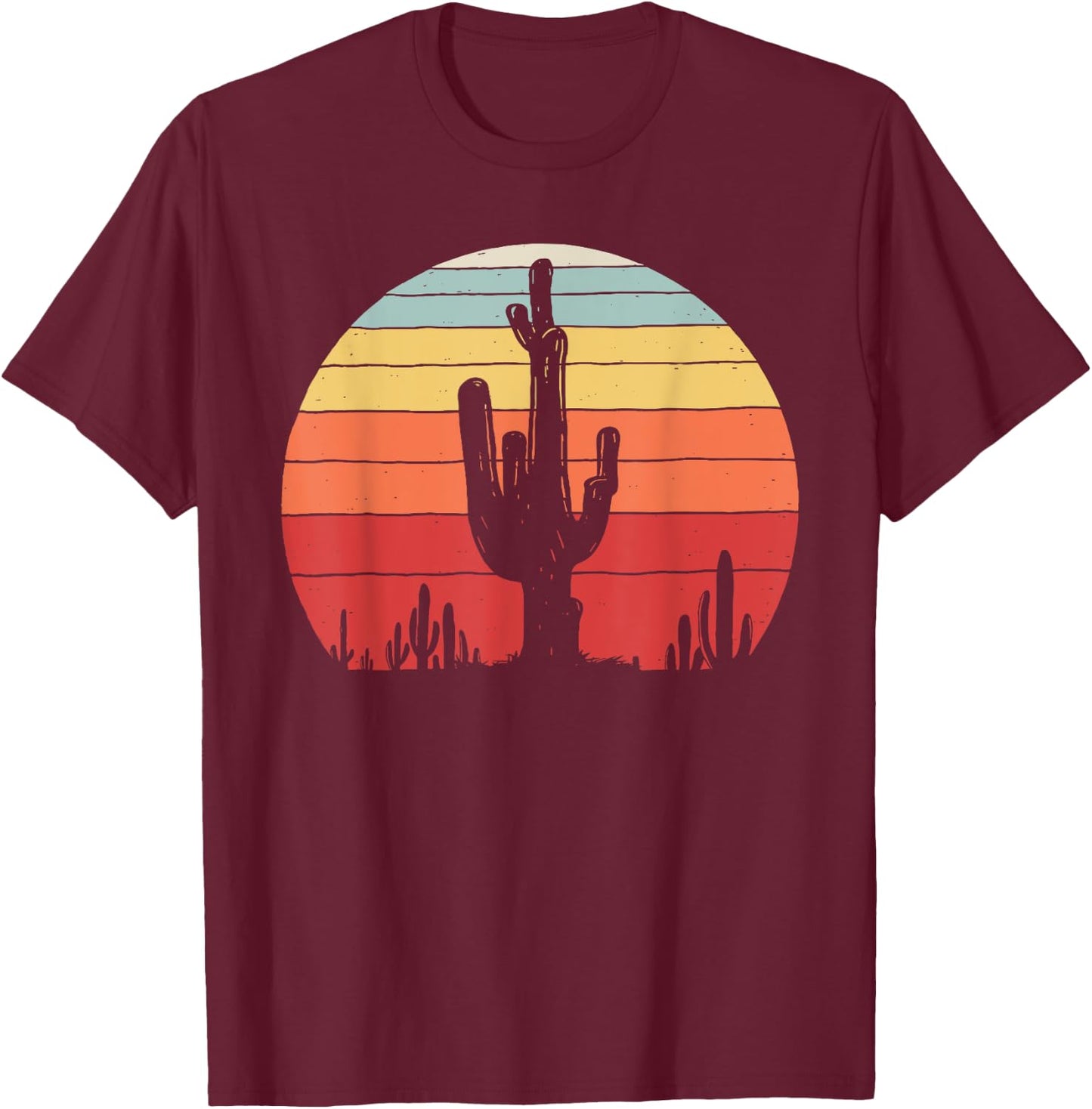 Vintage Retro Saguaro Cactus Sunset Opuntia Cactaceae T-Shirt - T-Shirt | Maroon