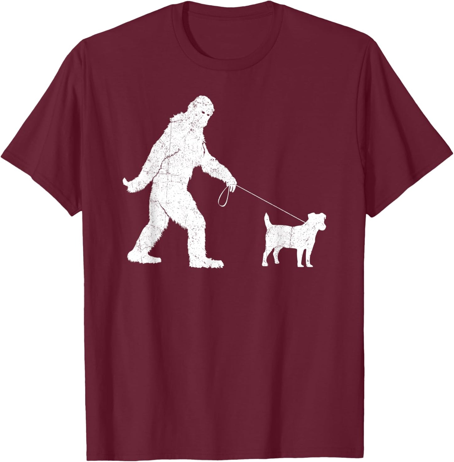 Funny Bigfoot Sasquatch Walking Jack Russell Dog Lovers Men Women Kids T-Shirt - T-Shirt | Maroon