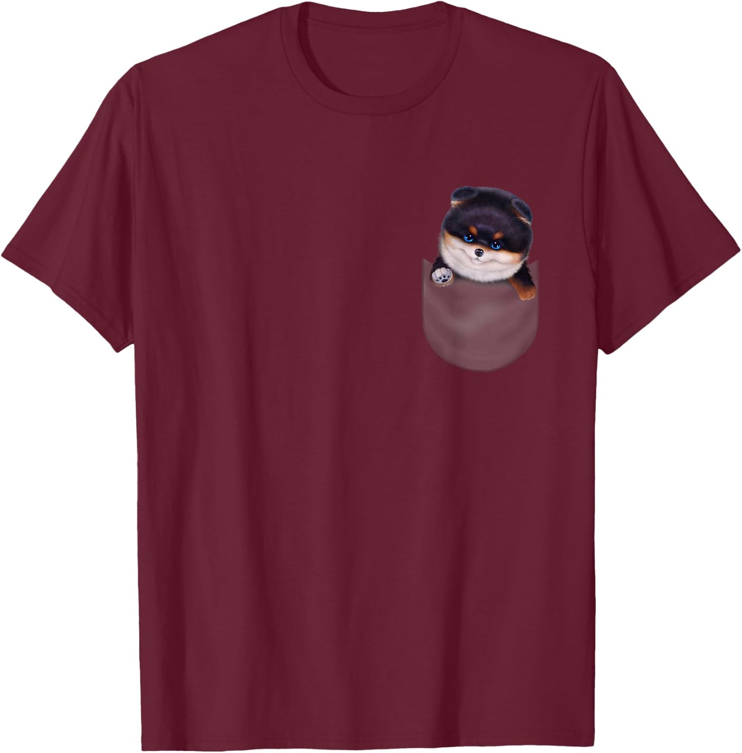 Black Tan Pomeranian Dog in Pocket Men Women Kids T-Shirt - T-Shirt | Maroon